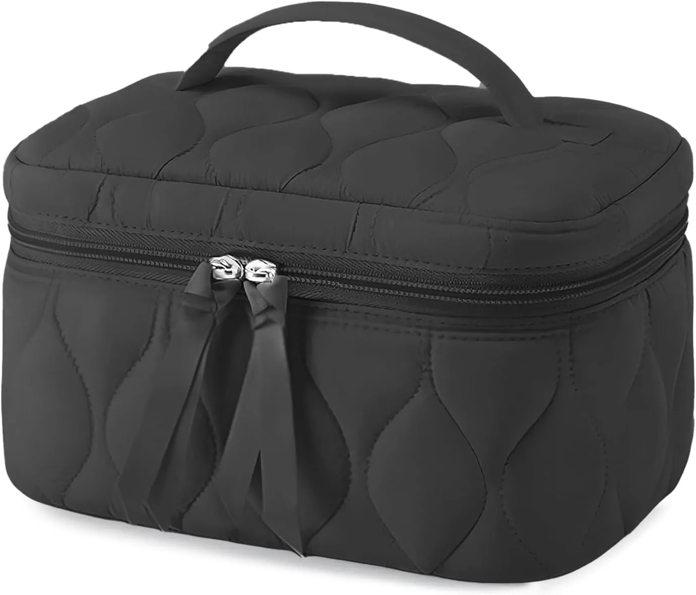 Quilted Makeup Bag Set Coquette Cosmetic Bag Toiletry Travel Organizer, Small Medium Large, Cute Portable Puffy for Women Girls, Black
