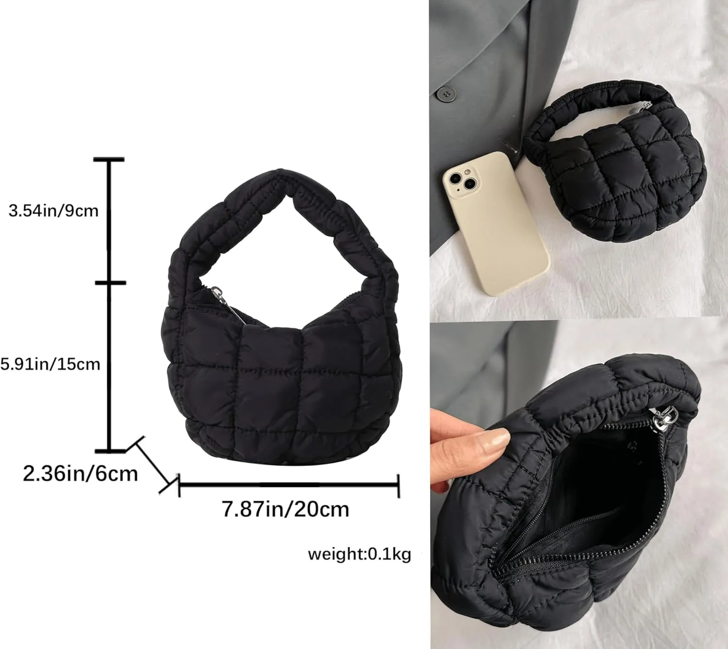 Quilted MINI Handbag and Purses Women Puffer Nylon Hobo Cotton Padded Purse Work Travel Lightweight