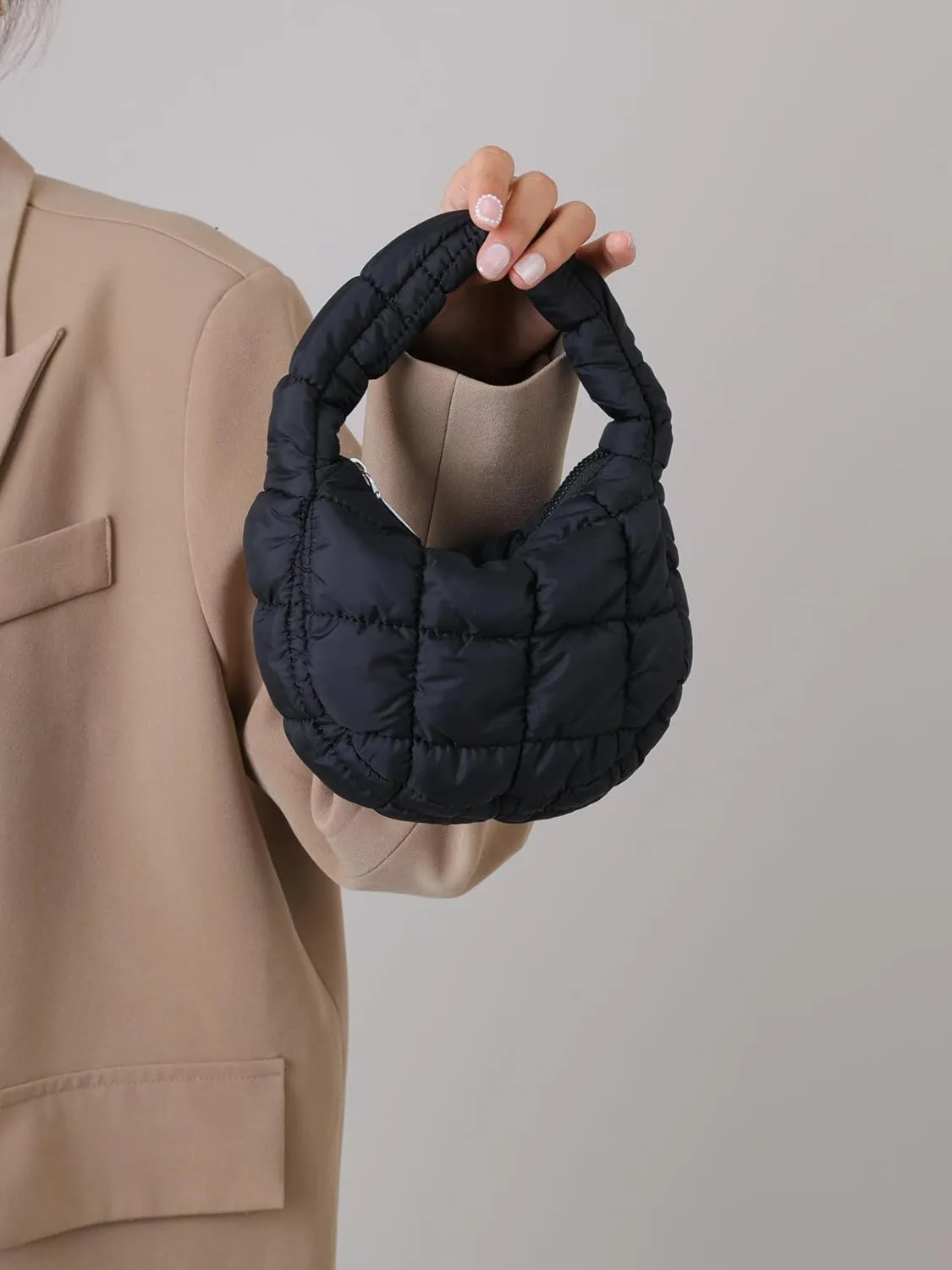Quilted MINI Handbag and Purses Women Puffer Nylon Hobo Cotton Padded Purse Work Travel Lightweight