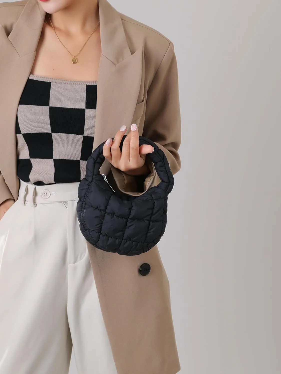 Quilted MINI Handbag and Purses Women Puffer Nylon Hobo Cotton Padded Purse Work Travel Lightweight