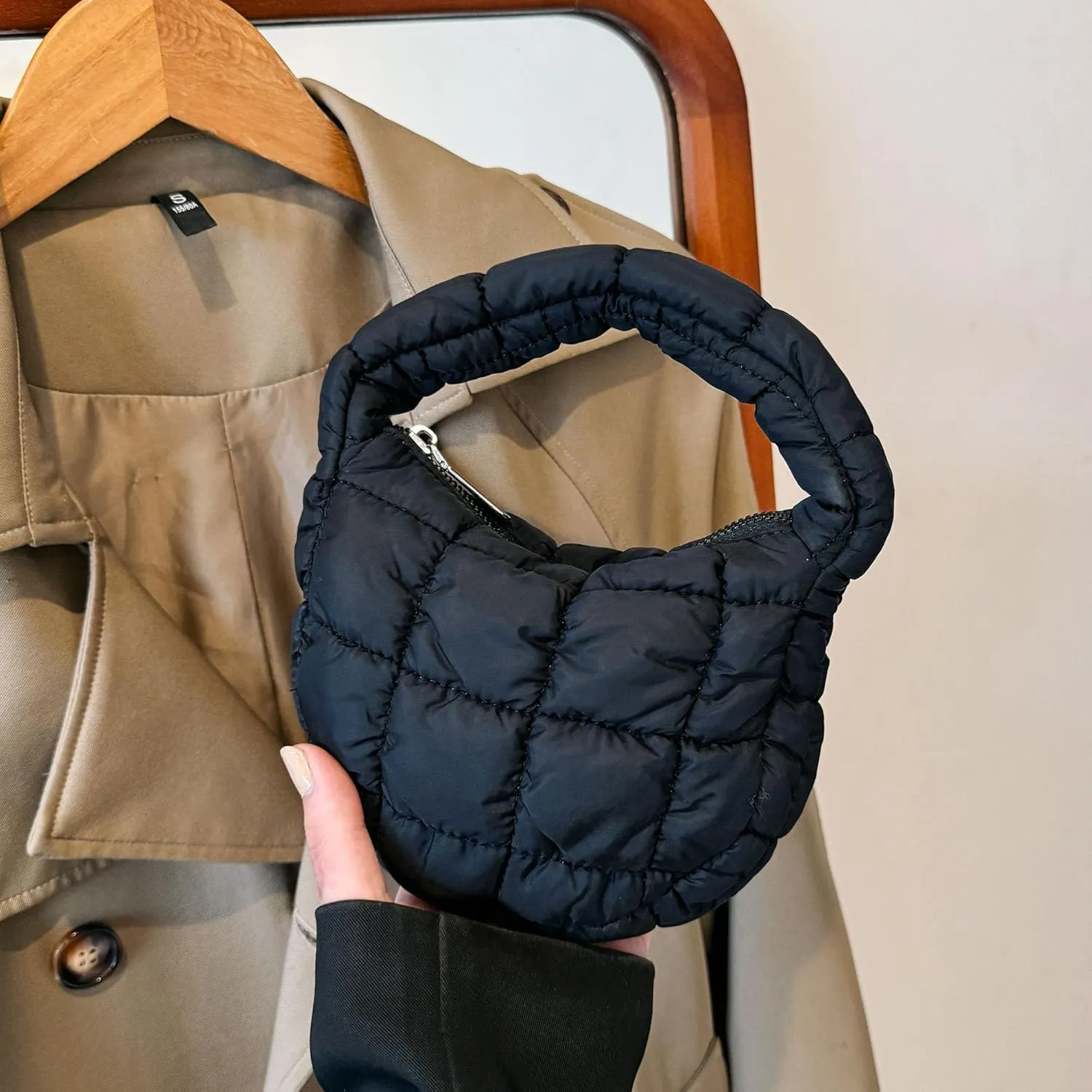 Quilted MINI Handbag and Purses Women Puffer Nylon Hobo Cotton Padded Purse Work Travel Lightweight