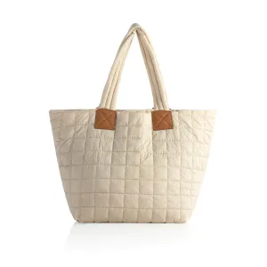 QUILTED NYLON TOTE, IVORY