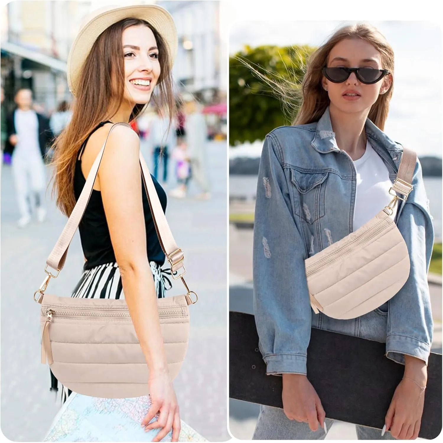 Quilted Puffer Belt Bag Puffy Sling Bag Fanny Pack Puffer Crossbody Bags Chest Belt Bum Waist Bag Purse Shoulder Bag for Women Gift