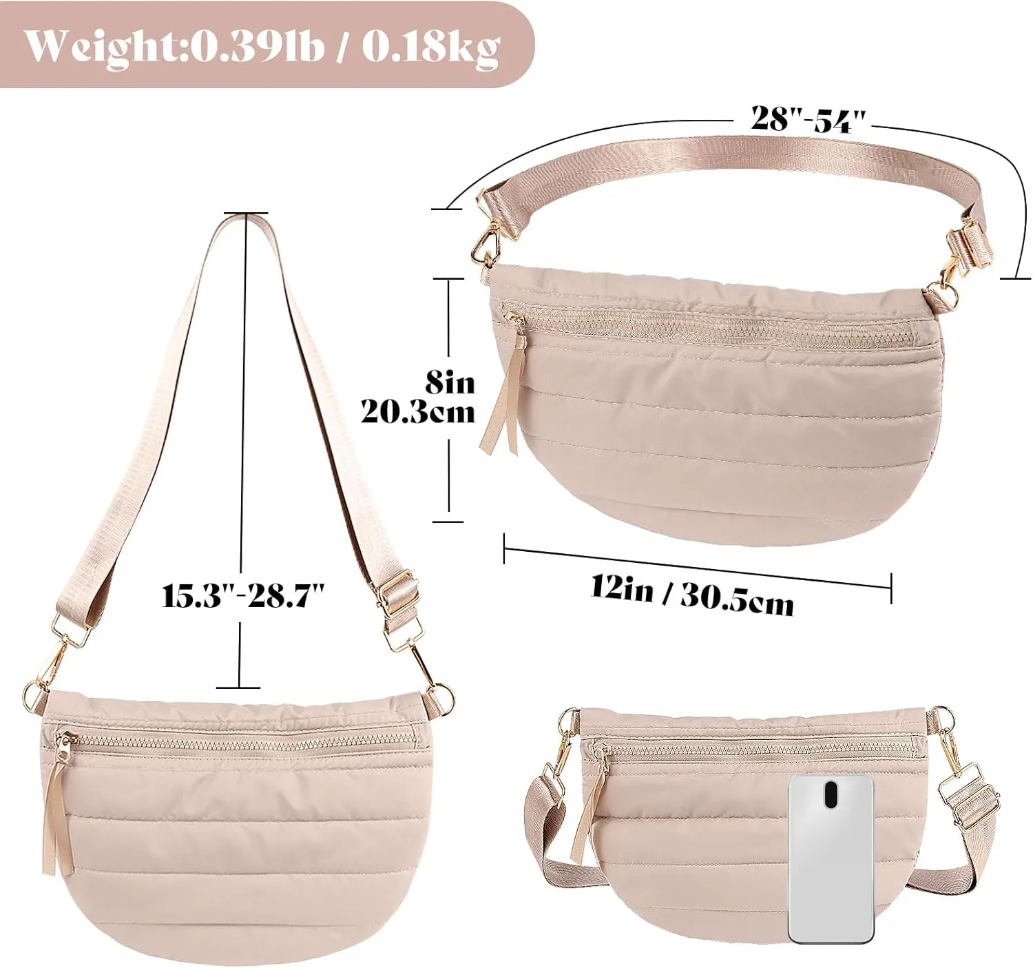 Quilted Puffer Belt Bag Puffy Sling Bag Fanny Pack Puffer Crossbody Bags Chest Belt Bum Waist Bag Purse Shoulder Bag for Women Gift