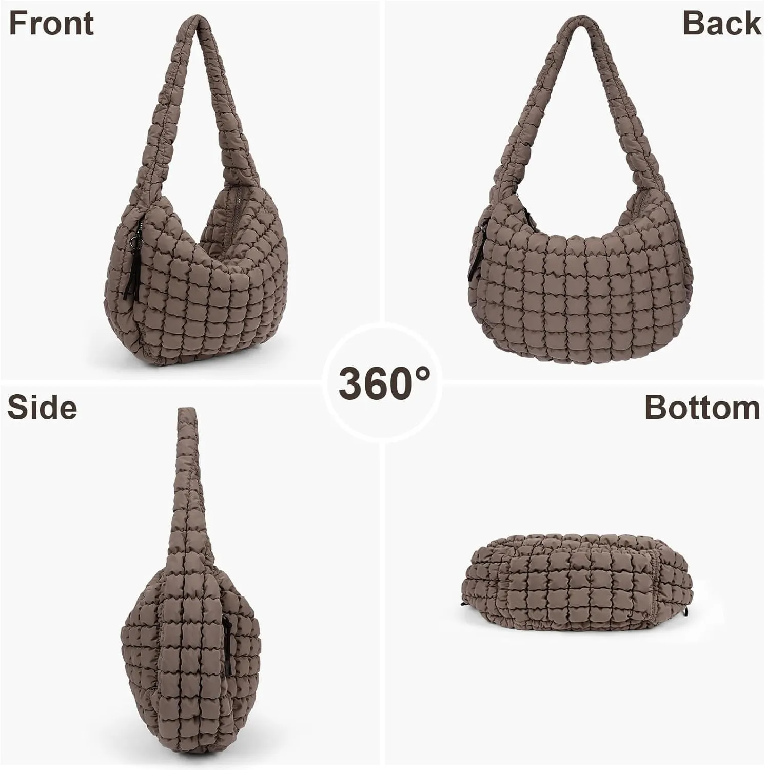 Quilted Puffer Crossbody Bag Lightweight Nylon Puffer Tote Bag Puffy Shoulder Bag Carryall Hobo Bags for Women