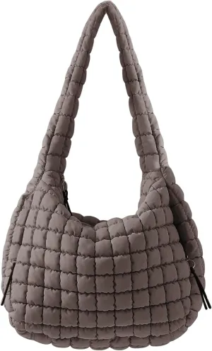 Quilted Puffer Crossbody Bag Lightweight Nylon Puffer Tote Bag Puffy Shoulder Bag Carryall Hobo Bags for Women