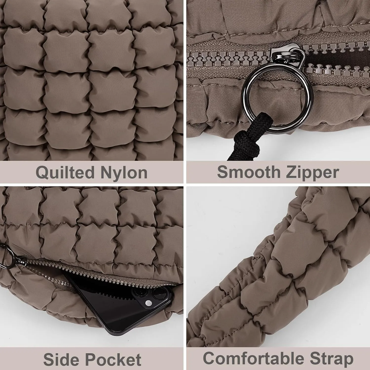Quilted Puffer Crossbody Bag Lightweight Nylon Puffer Tote Bag Puffy Shoulder Bag Carryall Hobo Bags for Women