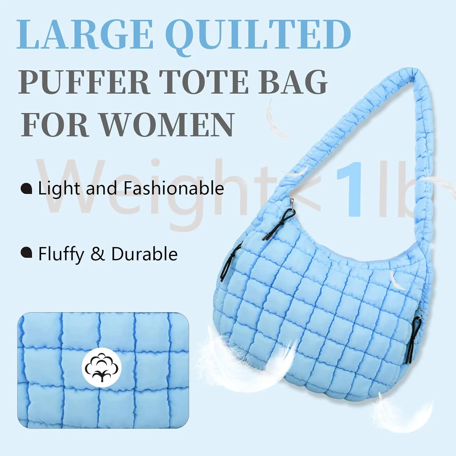 Quilted Puffer Tote Bag for Women - Large Crossbody Bag, Lightweight Nylon Puffy Carryall Hobo Puff Shoulder Bag