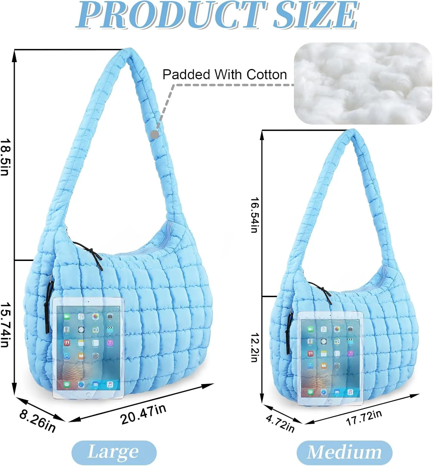 Quilted Puffer Tote Bag for Women - Large Crossbody Bag, Lightweight Nylon Puffy Carryall Hobo Puff Shoulder Bag