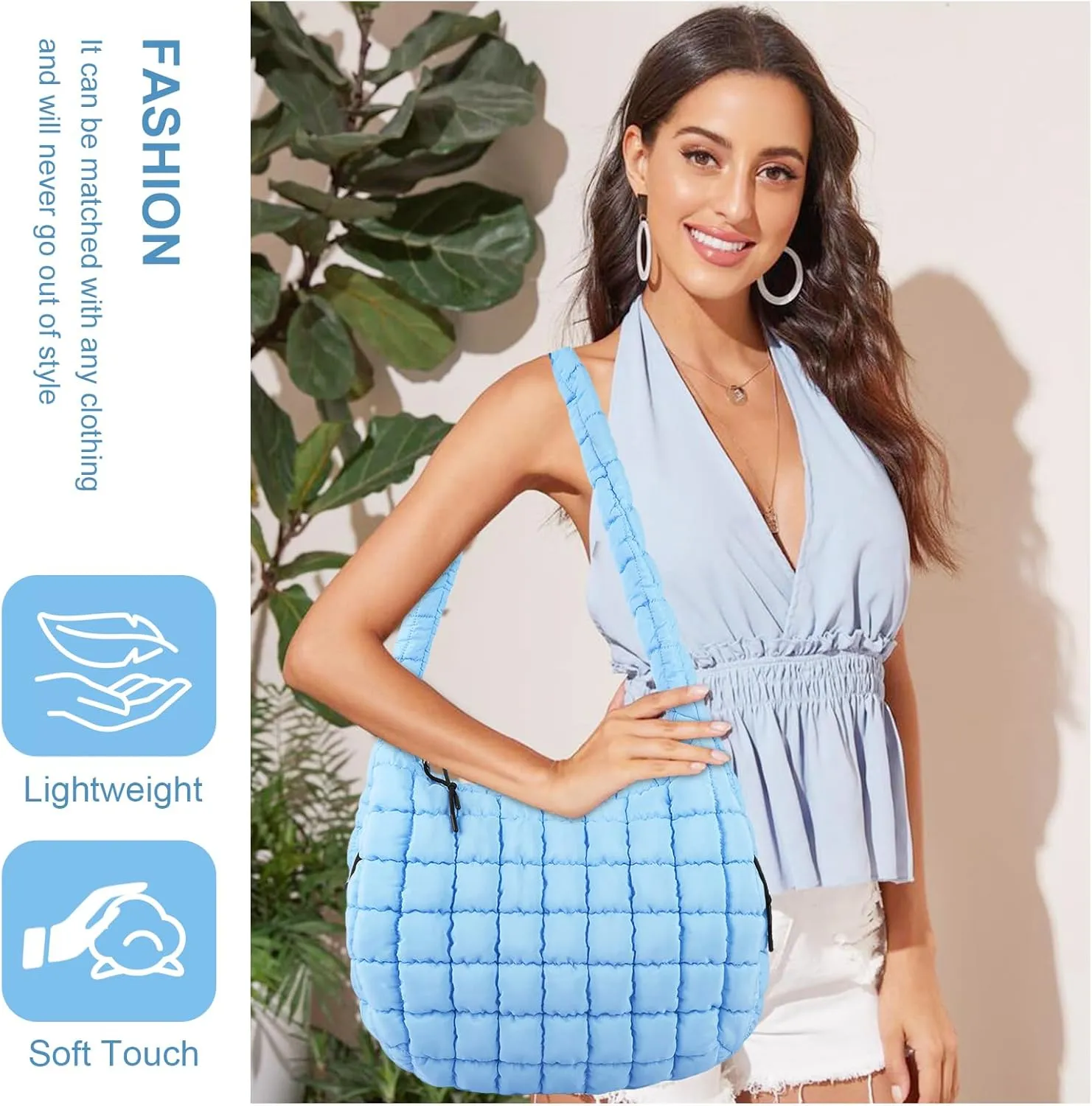 Quilted Puffer Tote Bag for Women - Large Crossbody Bag, Lightweight Nylon Puffy Carryall Hobo Puff Shoulder Bag