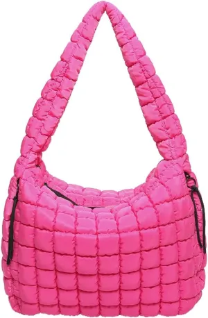 Quilted Puffer Tote Bag for Women Large Crossbody Shoulder Bag with Zipper Lightweight Travel Hobo Handbag