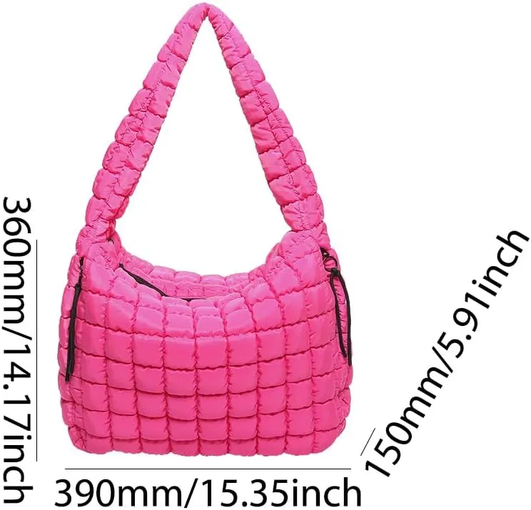 Quilted Puffer Tote Bag for Women Large Crossbody Shoulder Bag with Zipper Lightweight Travel Hobo Handbag