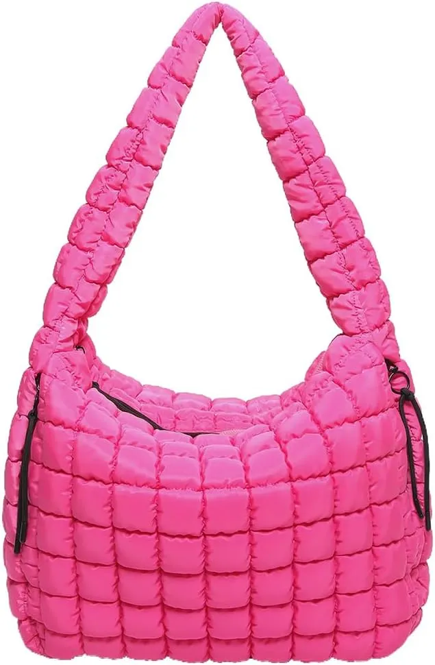 Quilted Puffer Tote Bag for Women Large Crossbody Shoulder Bag with Zipper Lightweight Travel Hobo Handbag