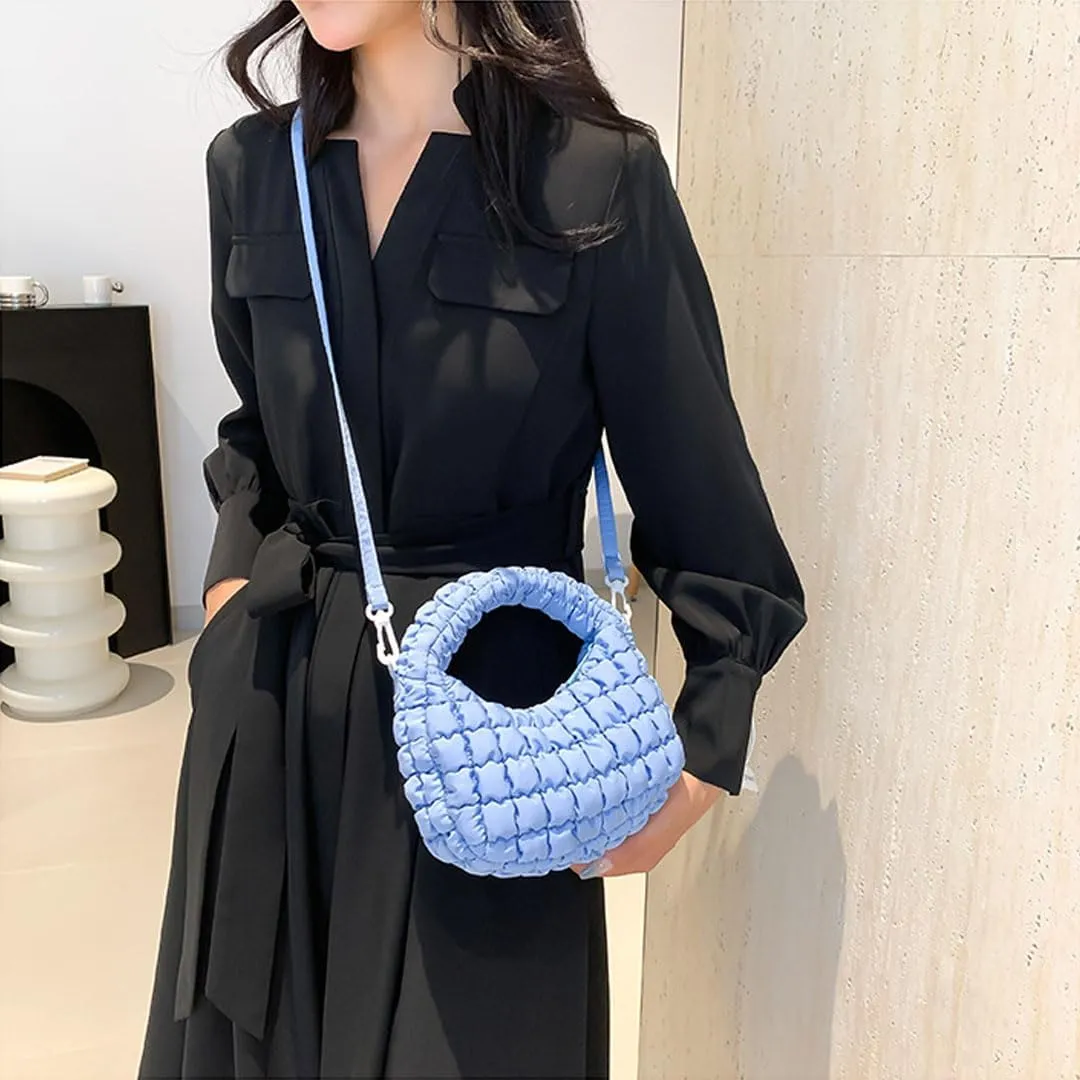 Quilted Puffer Tote Bag for Women Mini Purse Puff Bag Puffy Nylon Crossbody Bags Lightweight Carryall Bag Puffy Purses