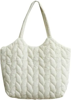 Quilted Shoulder Bag for Women Soft Nylon Purse Large Casual Canvas Handbags Working Shopping Top Handle Bag