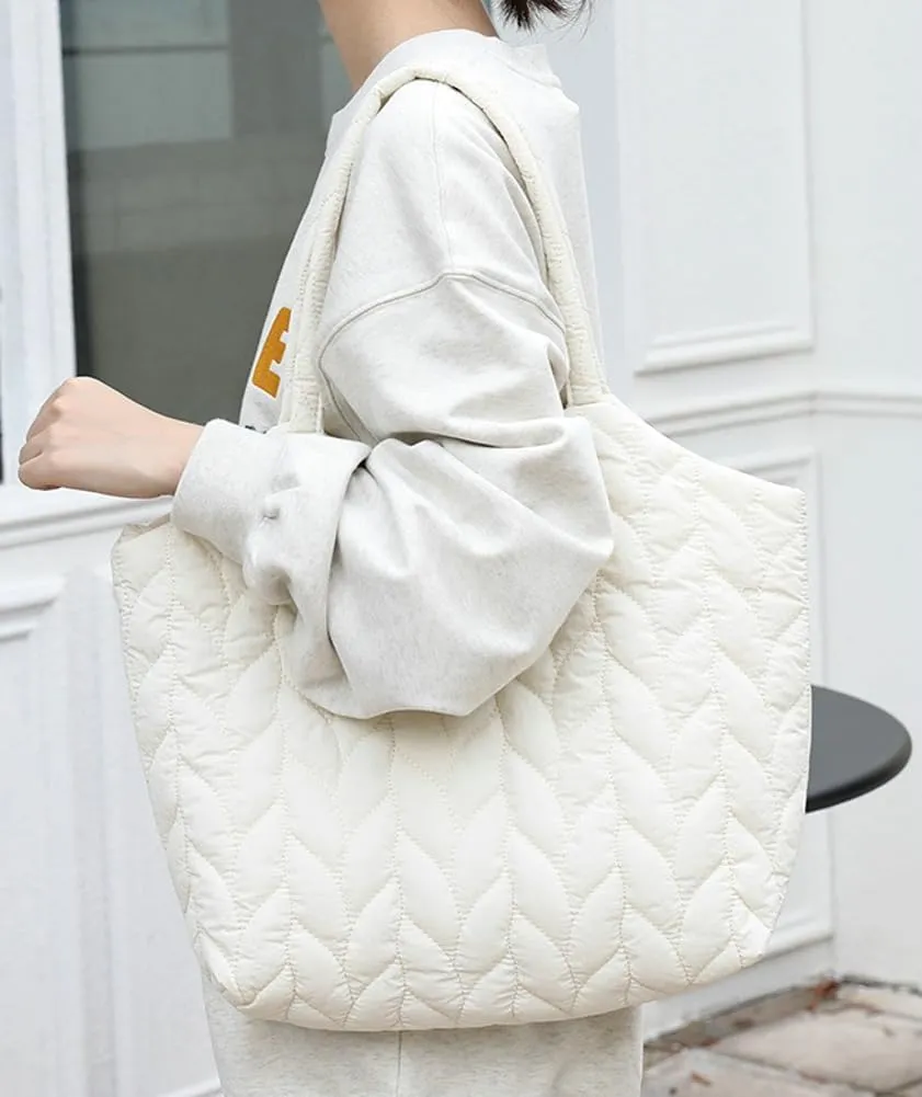 Quilted Shoulder Bag for Women Soft Nylon Purse Large Casual Canvas Handbags Working Shopping Top Handle Bag