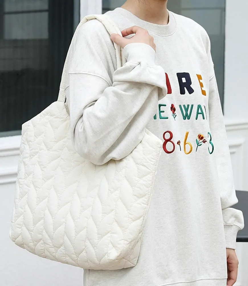 Quilted Shoulder Bag for Women Soft Nylon Purse Large Casual Canvas Handbags Working Shopping Top Handle Bag