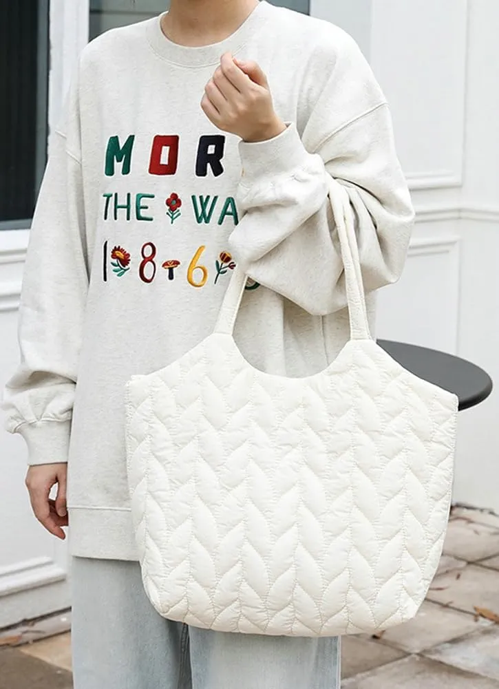 Quilted Shoulder Bag for Women Soft Nylon Purse Large Casual Canvas Handbags Working Shopping Top Handle Bag