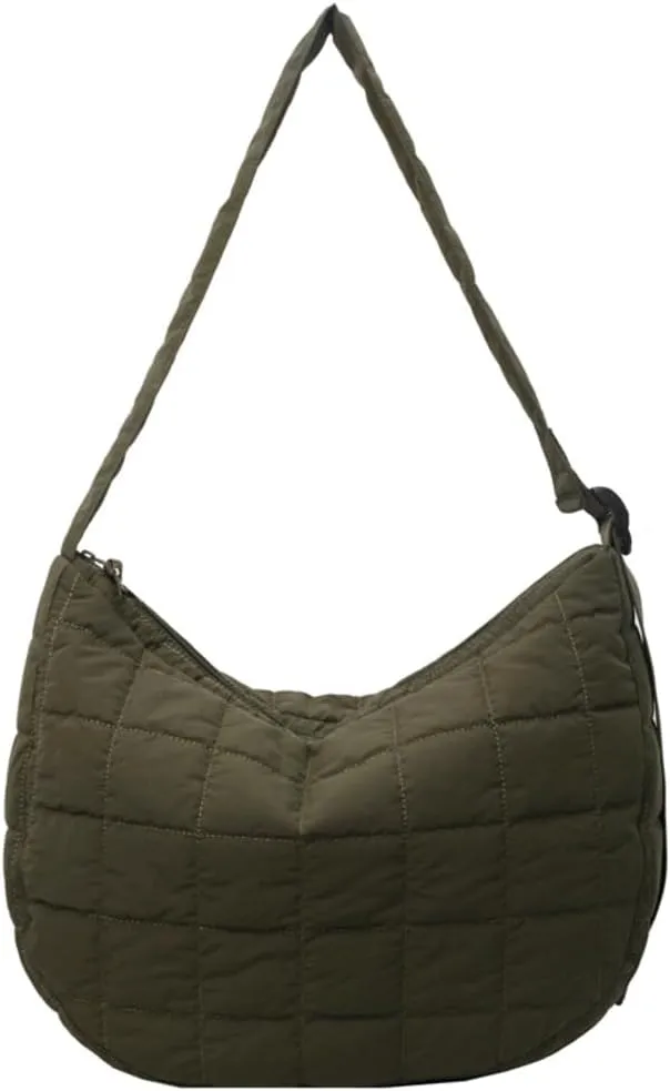 Quilted Shoulder Bags for Women Soft Nylon Tote Crossbody Purse Large Handbag Work Messenger Bag with Zipper