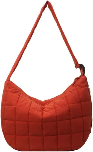 Quilted Shoulder Bags for Women Soft Nylon Tote Crossbody Purse Large Handbag Work Messenger Bag with Zipper