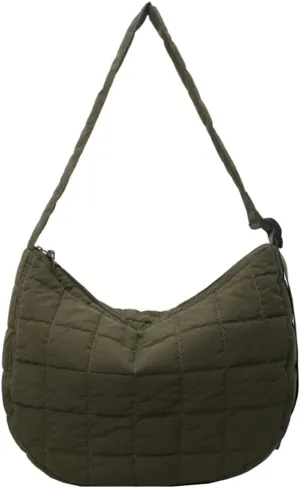 Quilted Shoulder Bags for Women Soft Nylon Tote Crossbody Purse Large Handbag Work Messenger Bag with Zipper