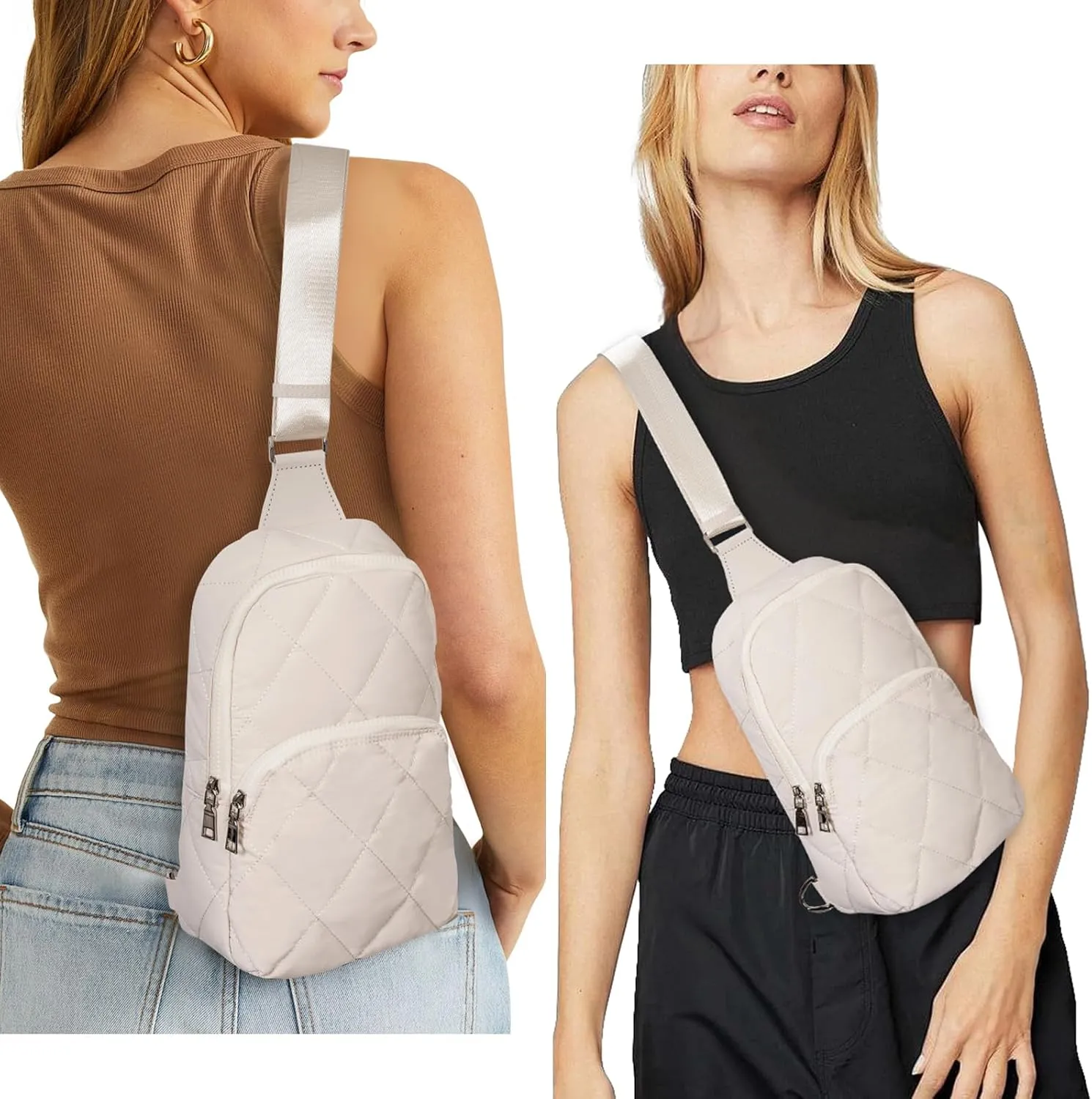 Quilted Sling Bag for Women Puffer Crossbody Bag Sling Backpack Purse Lightweight Fanny Pack Puffy Chest Bag
