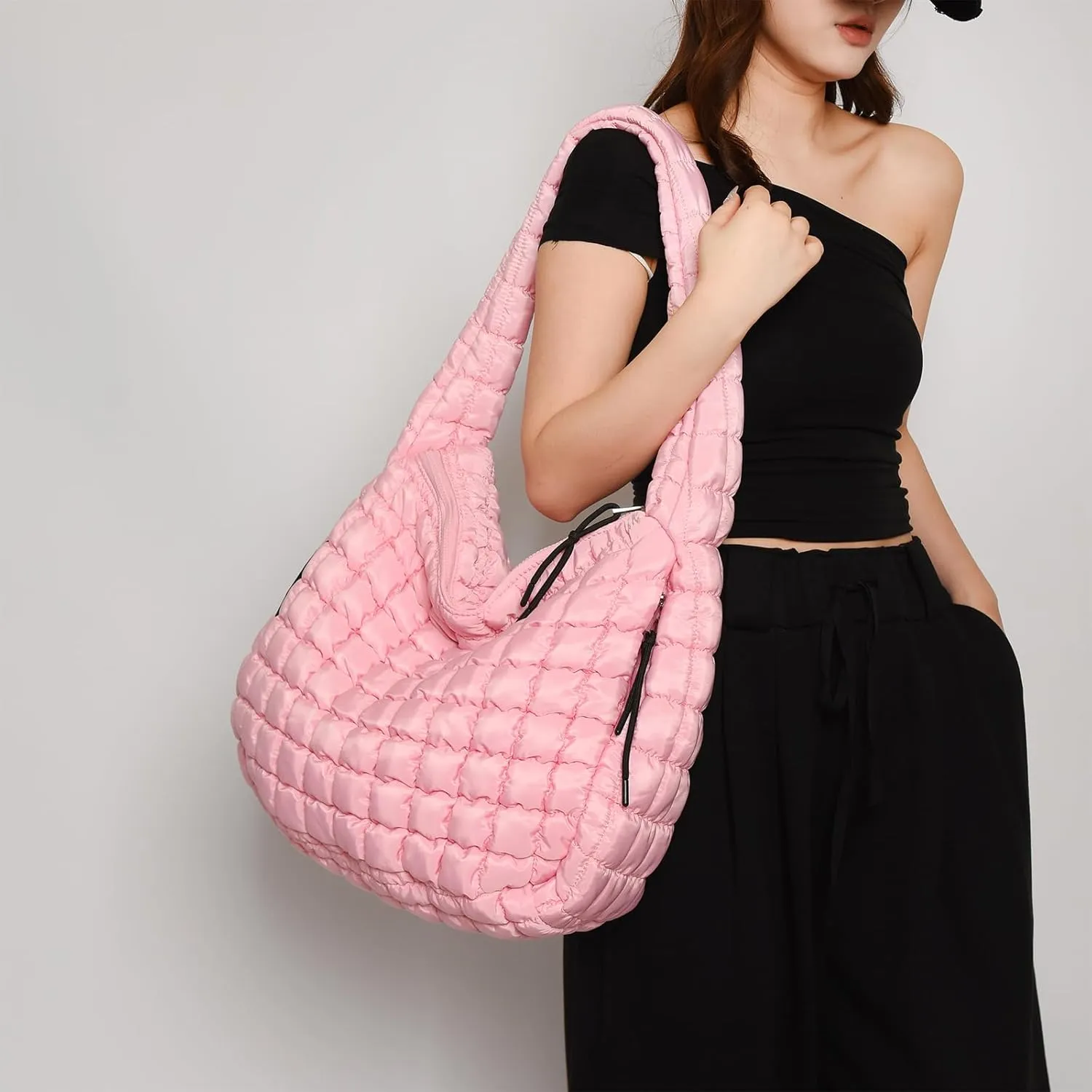 Quilted Tote Bag, Large Lightweight Quilted Bag Puffer Tote Bag Trendy Puffy Purse Hobo Bags for Women