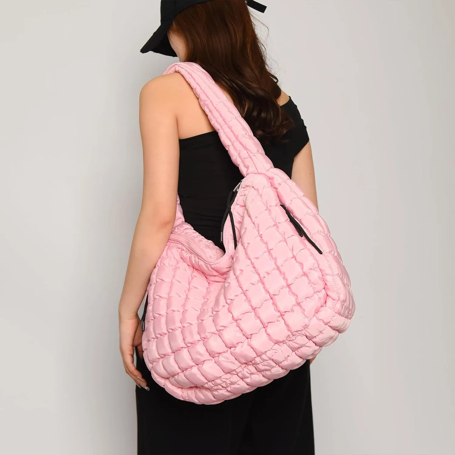 Quilted Tote Bag, Large Lightweight Quilted Bag Puffer Tote Bag Trendy Puffy Purse Hobo Bags for Women