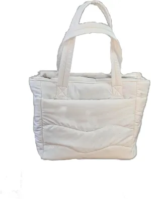 Quilted Tote Bag with Double Handles, Wave Pattern Design, Pink