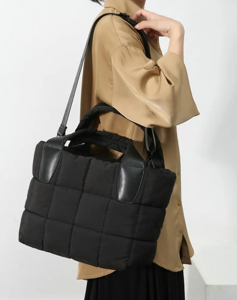 Quilted Tote Bags for Women Large Shoulder Crossbody Bag Padding Down Cotton Handbag Winter Soft Work Purse