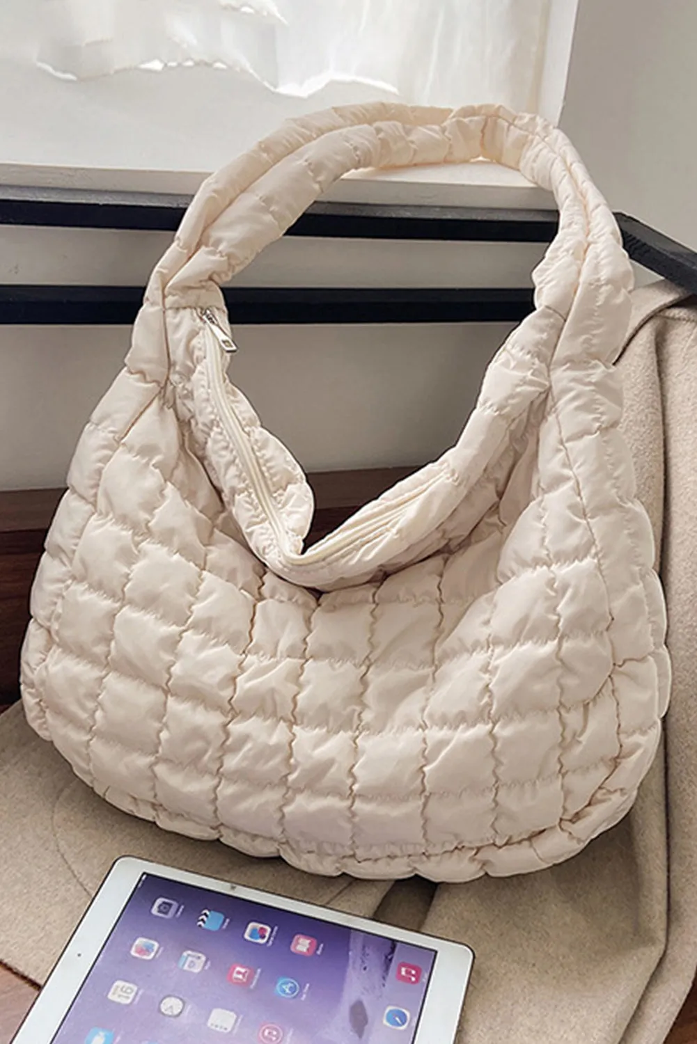 Quilted Zipper Large Shoulder Bag