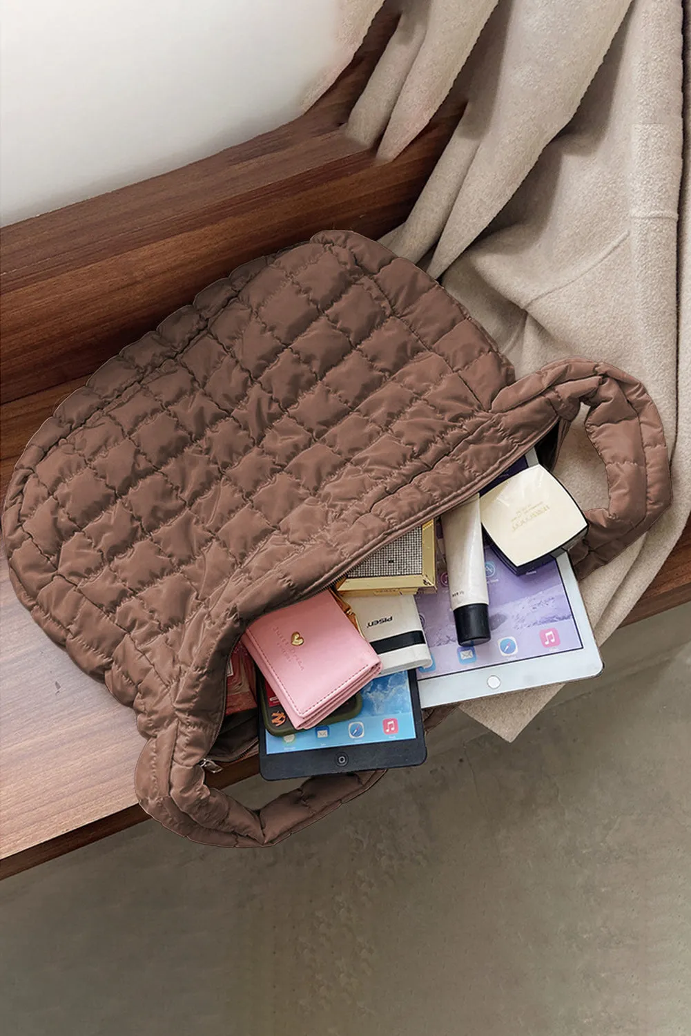 Quilted Zipper Large Shoulder Bag