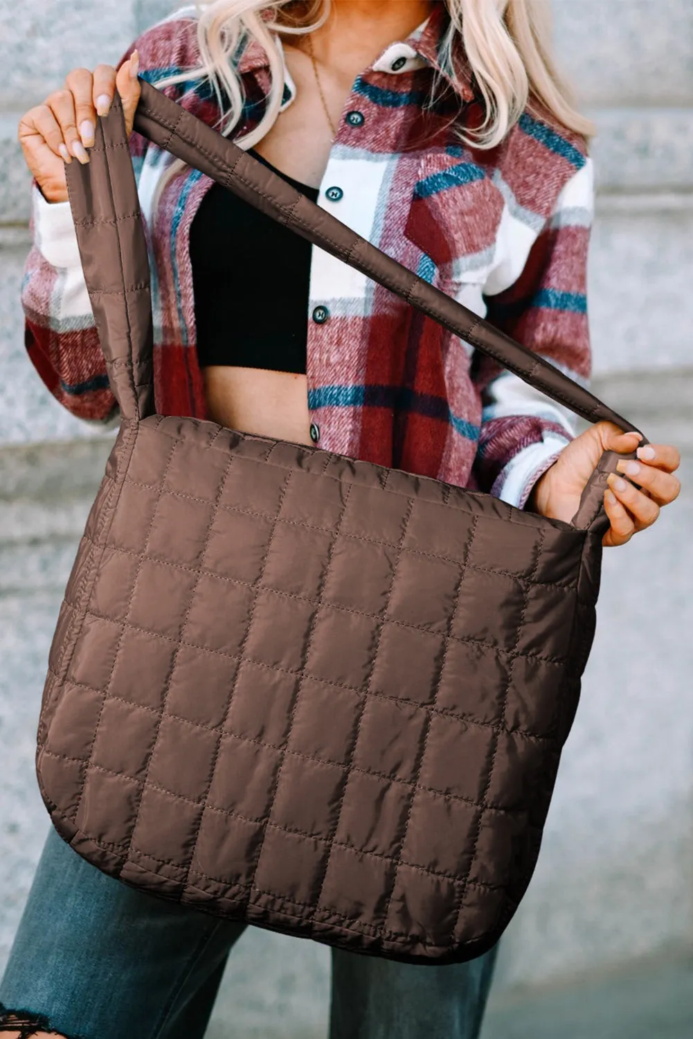 Quilted Zipper Large Shoulder Bag