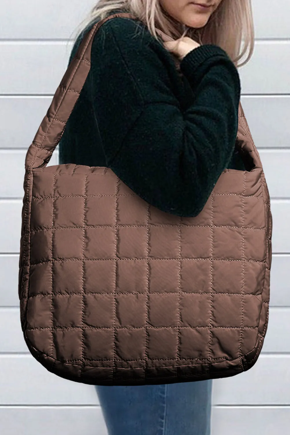 Quilted Zipper Large Shoulder Bag