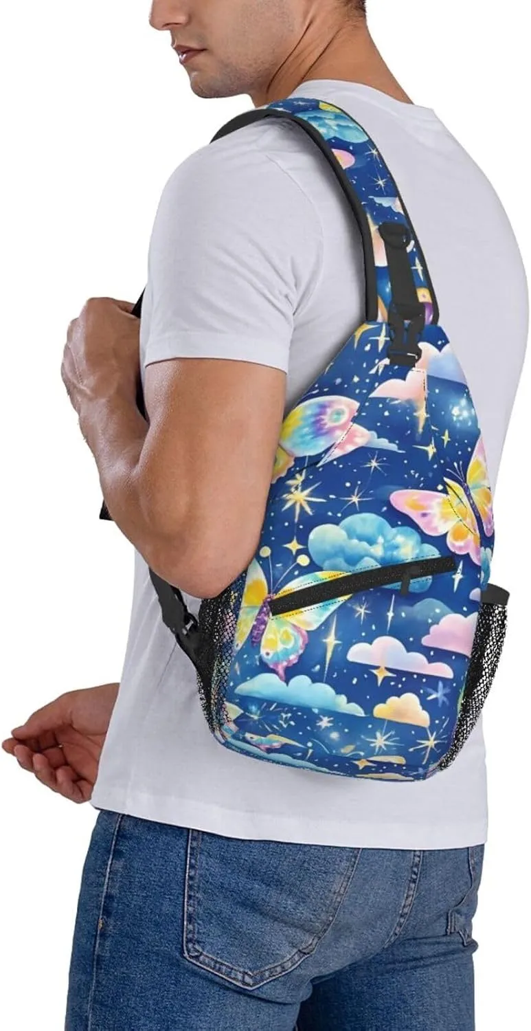 Rainbow Tie Dye Butterfly Swirl Crossbody Bags Cross Chest Bag Adjustable Sling Backpack for Women Men
