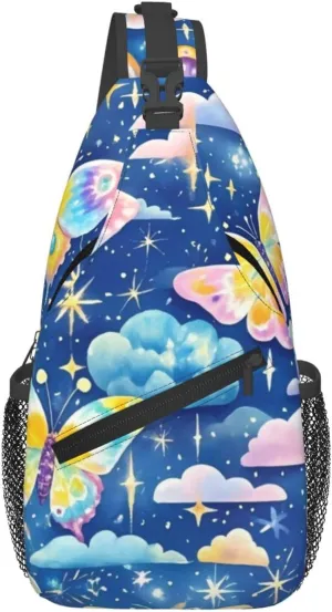 Rainbow Tie Dye Butterfly Swirl Crossbody Bags Cross Chest Bag Adjustable Sling Backpack for Women Men