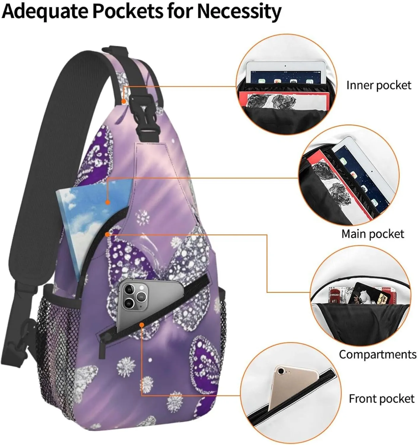 Rainbow Tie Dye Butterfly Swirl Crossbody Bags Cross Chest Bag Adjustable Sling Backpack for Women Men