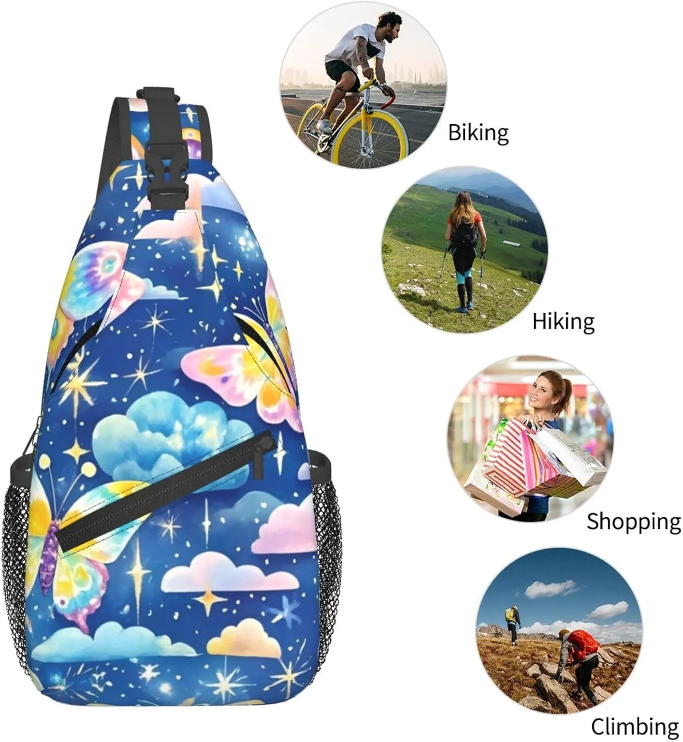 Rainbow Tie Dye Butterfly Swirl Crossbody Bags Cross Chest Bag Adjustable Sling Backpack for Women Men
