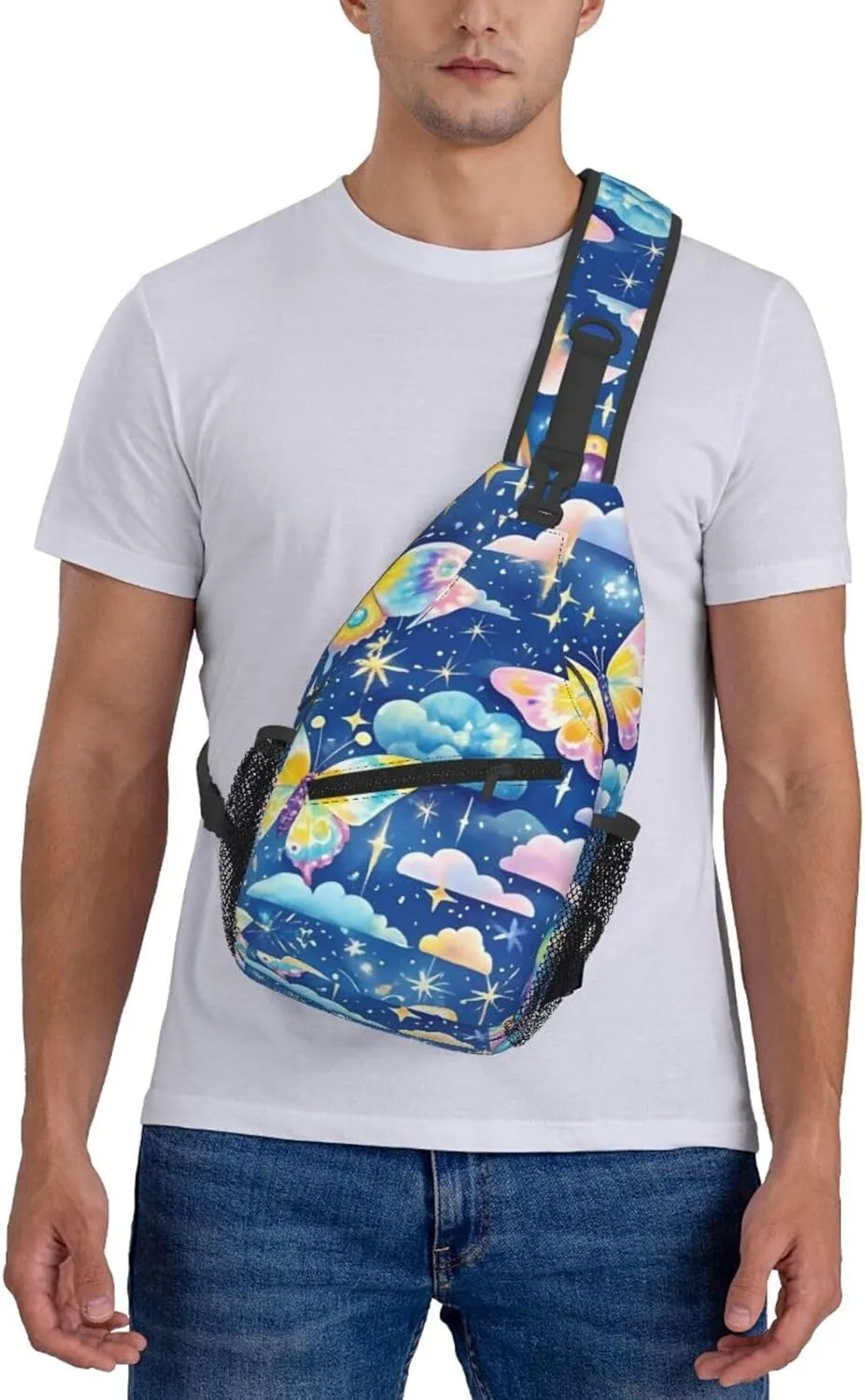 Rainbow Tie Dye Butterfly Swirl Crossbody Bags Cross Chest Bag Adjustable Sling Backpack for Women Men