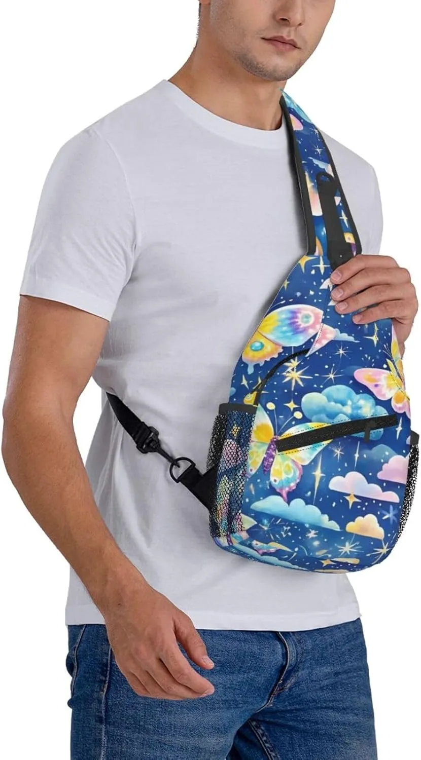 Rainbow Tie Dye Butterfly Swirl Crossbody Bags Cross Chest Bag Adjustable Sling Backpack for Women Men