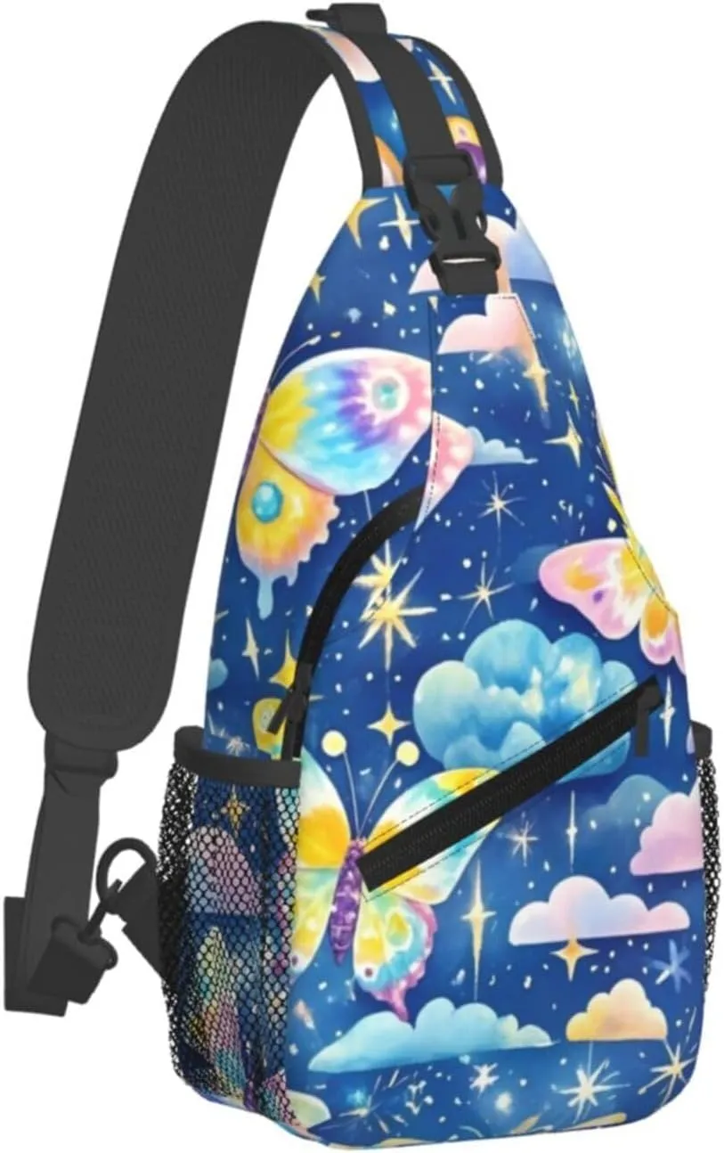 Rainbow Tie Dye Butterfly Swirl Crossbody Bags Cross Chest Bag Adjustable Sling Backpack for Women Men