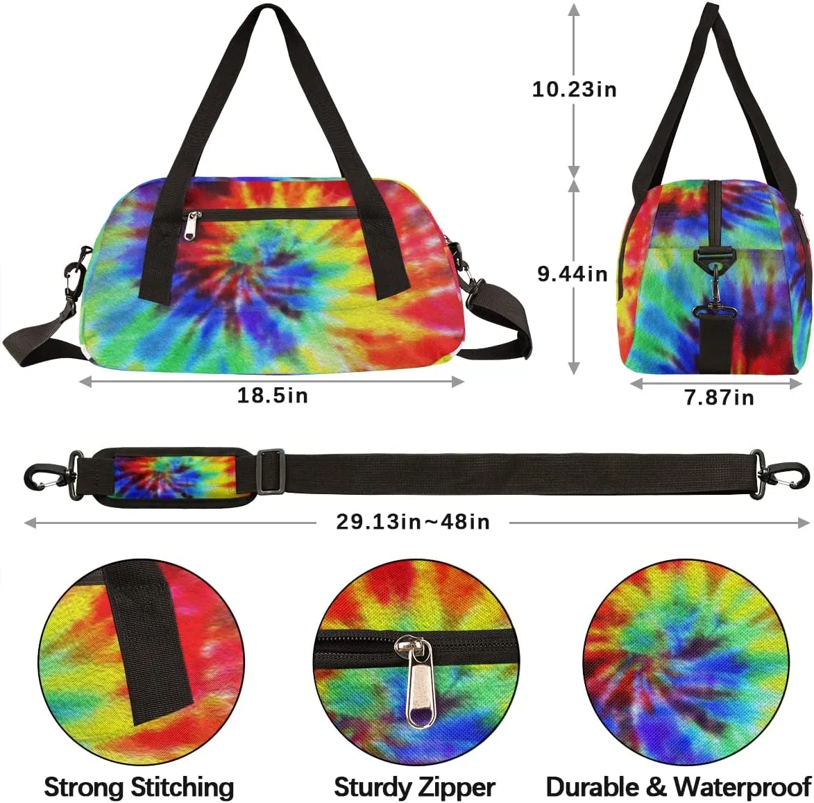 Rainbow Tie Dye Kids Duffel Bag for Girls Boys Teens, Rainbow Oil Painting Dance Bag Overnight Small Duffel Bag Carry On Weekend Sports Gym Travel Bag for School Practice Gymnastics Ballet