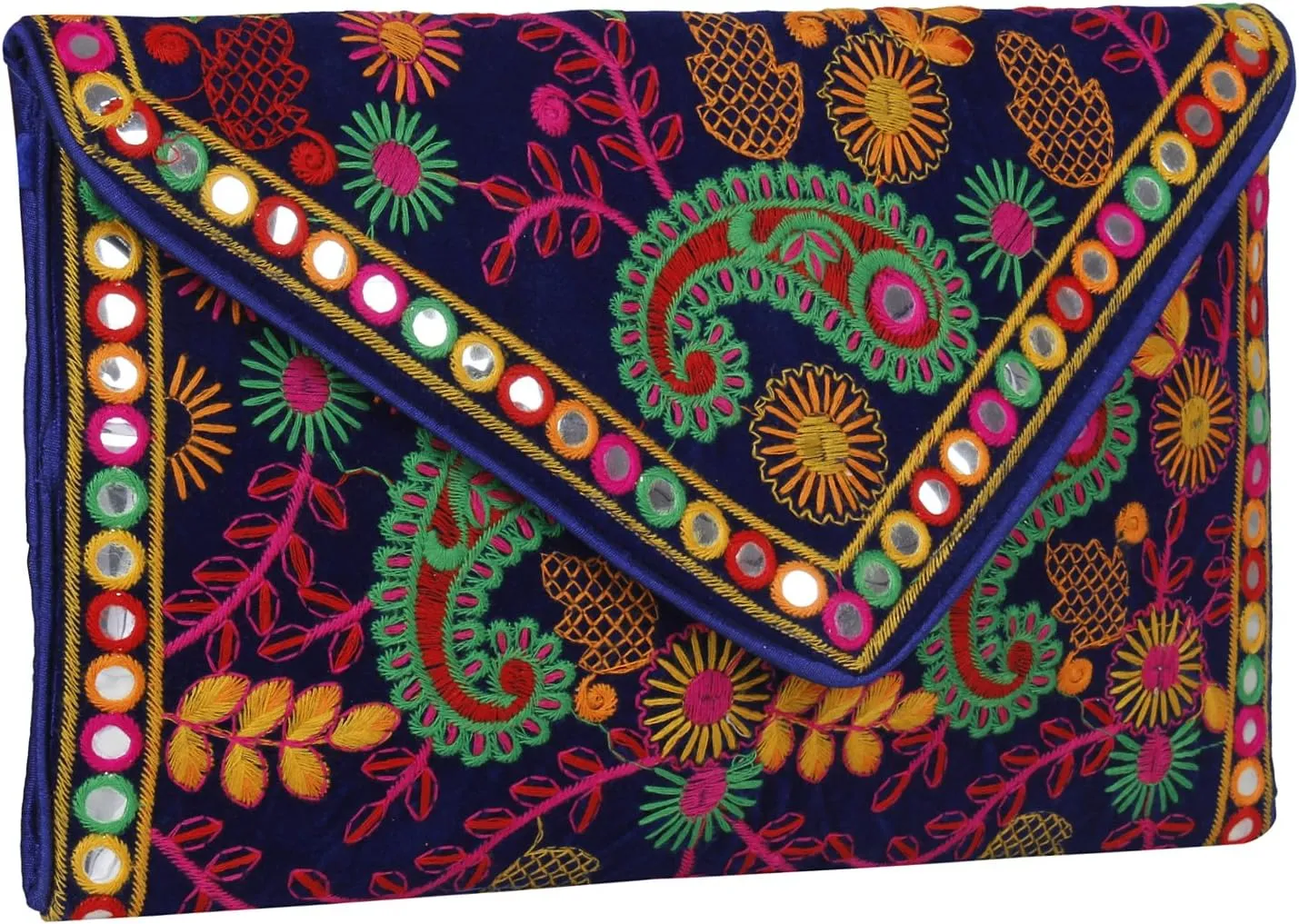Rajasthani Designed Sling Bag, Foldover Clutch, Hand Bag, Shoulder Bag & Cross Body Bag for Women & Girls (Blue Multi Color)