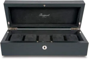 Rapport, Brompton Luxury 5 Watch Collector Case - Hand Crafted in Solid Wood and Black Leather Crocodile Pattern