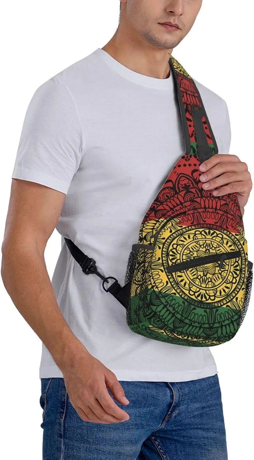 Rasta Tie Dye Sling Bag Adjustable Crossbody Bag Casual Chest Bags Travel Shoulder Backpack For Women Men