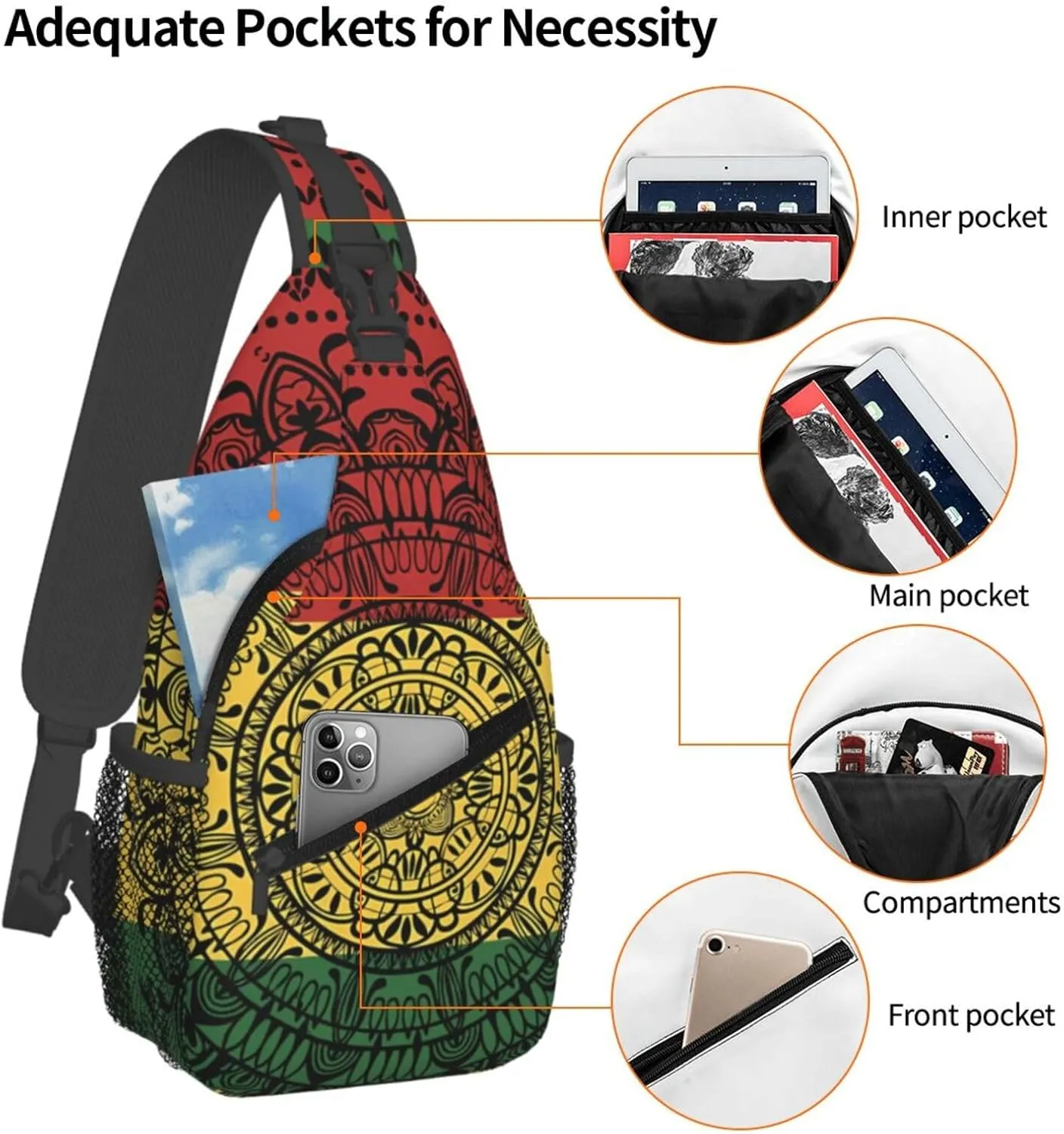 Rasta Tie Dye Sling Bag Adjustable Crossbody Bag Casual Chest Bags Travel Shoulder Backpack For Women Men
