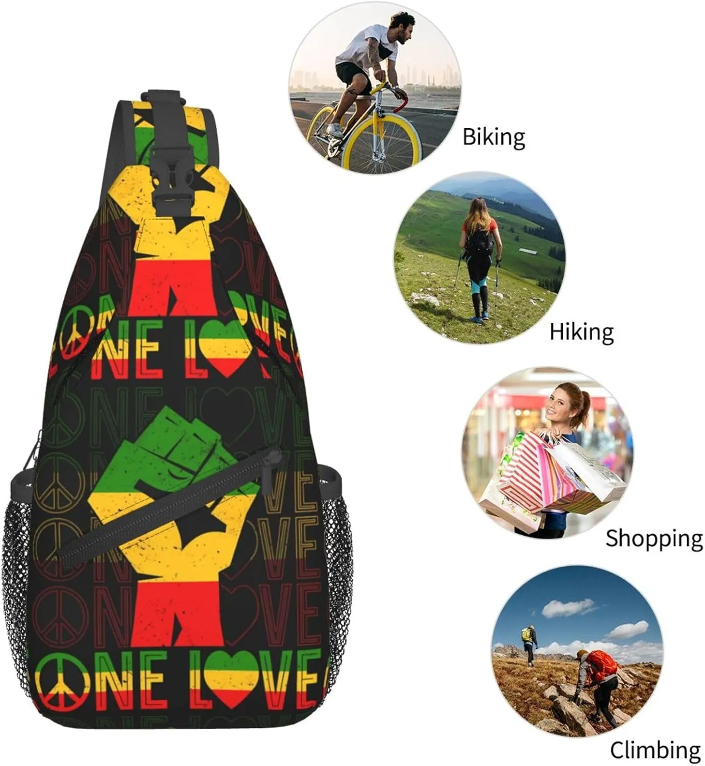 Rasta Tie Dye Sling Bag Adjustable Crossbody Bag Casual Chest Bags Travel Shoulder Backpack For Women Men