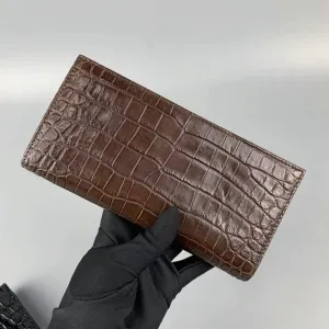 Real Crocodile Leather Men's Long Wallet Luxury Alligator Skin Genuine Leather Purses for Men (Brown)