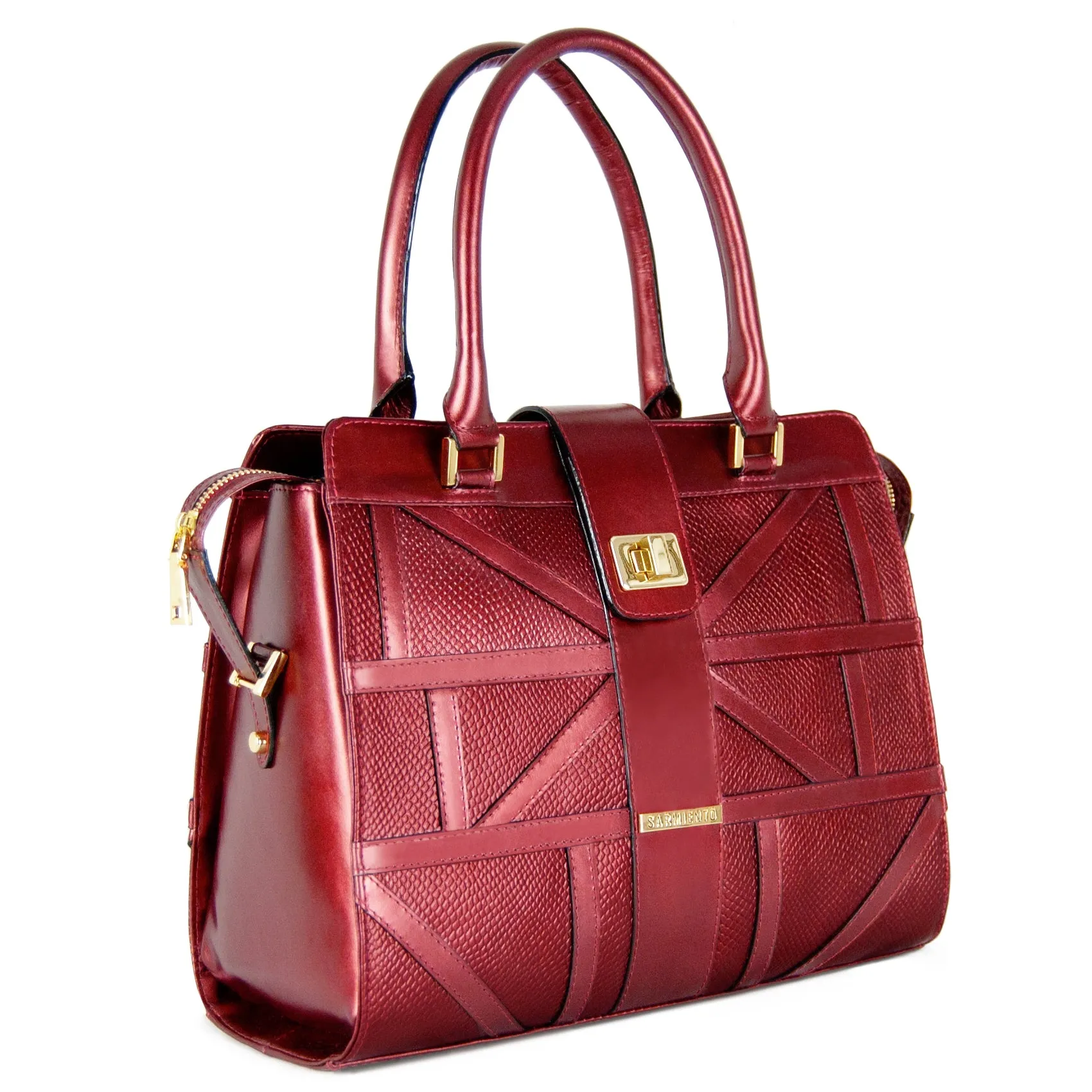 Rebekah Metallic Snake-Embossed Applique Leather Satchel