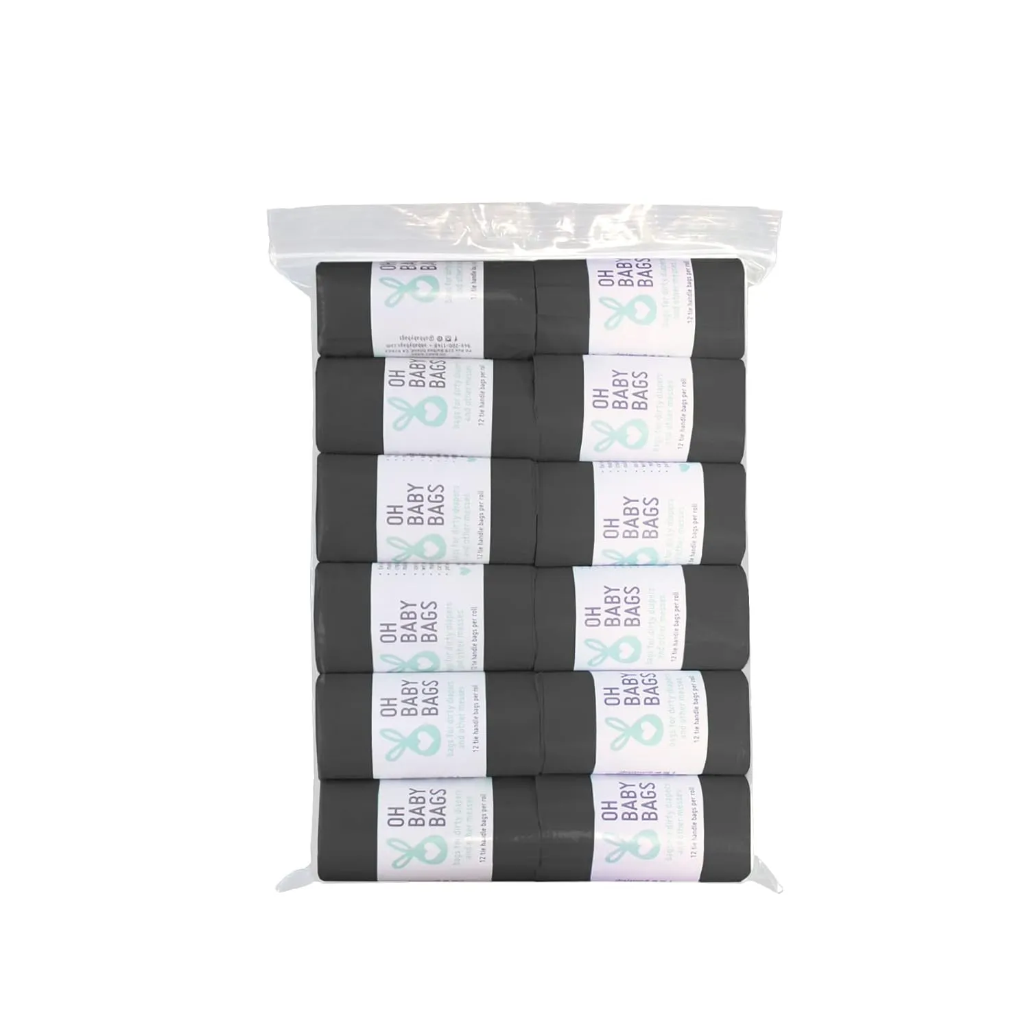 Recycled Disposable Bags for Dirty Diapers or Pet Cleanup, Economy Pack Refill , 12 Rolls, 144 Bags Total, Black Unscented
